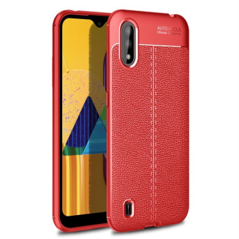 Противоударный чехол Litchi Texture на Samsung Galaxy M01 - красный
