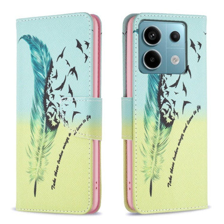 Чехол-книжка Colored Drawing Pattern для Xiaomi Redmi Note 13 Pro 5G/Poco X6 5G - Feather