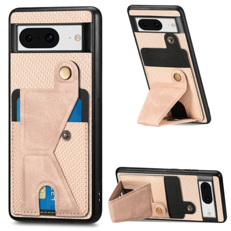 Протиударний чохол Carbon Fiber Wallet Flip Card K-shaped Holder для Google Pixel 8 - хакі
