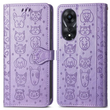 Чехол-книжка Cat and Dog для Oppo A58 4G - фиолетовый