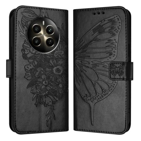 Чехол-книжка Embossed Butterfly для Realme 12 Pro/12 Pro Plus - черный