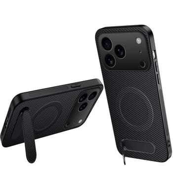 Магнітний чохол Wanlonfeng зі підставкою та карбоновою текстурою на iPhone 18 Pro Max — чорний