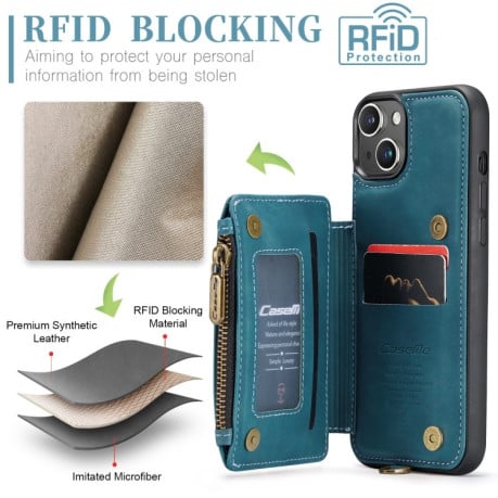 Чехол CaseMe C20 Multifunctional RFID Leather для iPhone 15 - синий