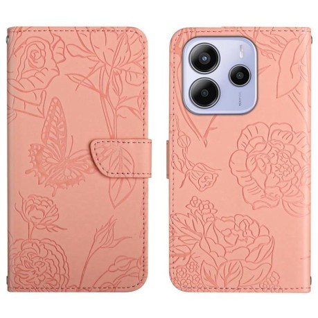 Чехол-книжка Skin Feel Butterfly Embossed для Xiaomi Redmi Note 14 4G - розовый