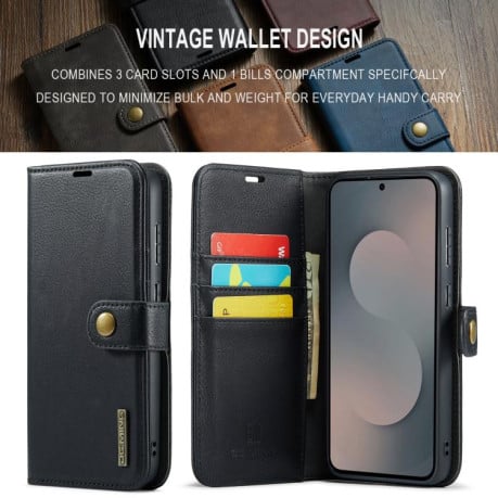 Чохол-книжка DG.MING з фактурою Crazy Horse на Samsung Galaxy S25 FE 5G - чорний
