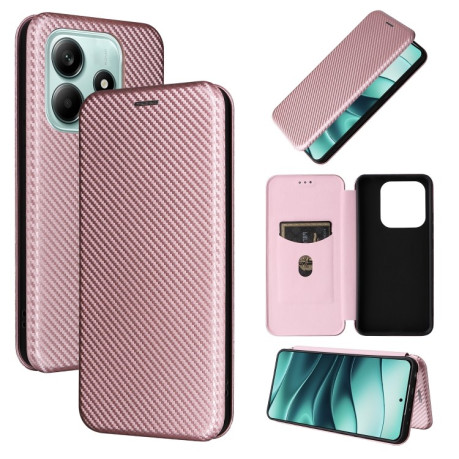 Чохол-книжка Carbon Fiber Texture на Xiaomi Redmi Note 14 4G - рожевий