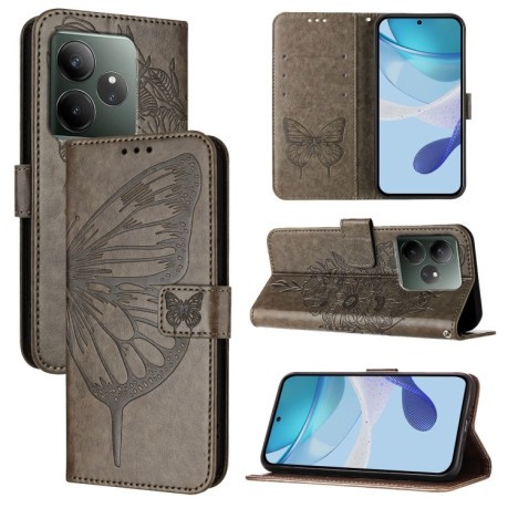 Чехол-книжка Embossed Butterfly для Realme GT 6T 5G Global - серый