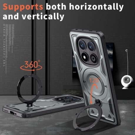 Противоударный чехол MagSafe Holder Armor PC Hybrid для Xiaomi Redmi Note 14 Pro 5G/Poco X7 - серый