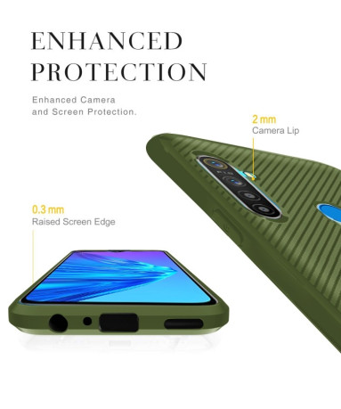 Противоударный чехол Carbon Fiber Texture Protective Case на Realme C3/Realme 5/6i/5i - зеленый