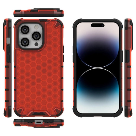 Протиударний чохол Honeycomb with Neck Lanyard для iPhone 15 Pro - червоний