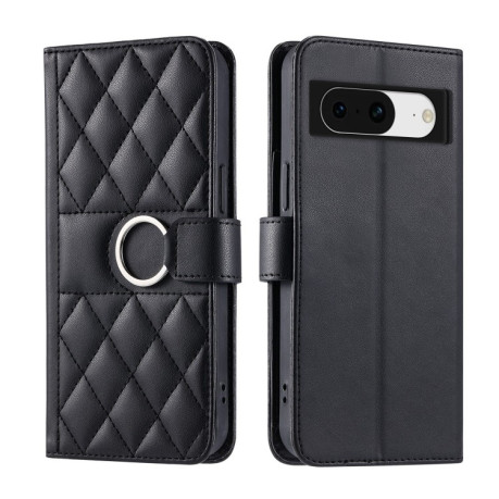 Чехол-книжка Ring Buckle Rhombic Leather для Google Pixel 8a - черный