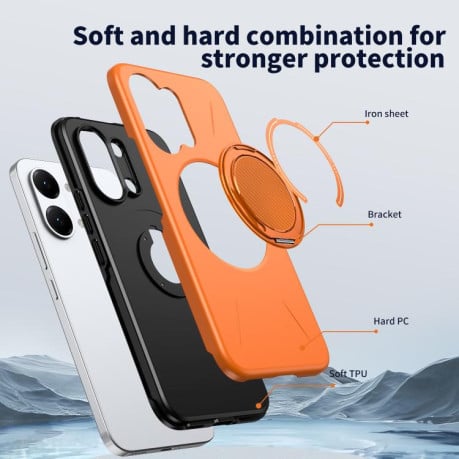 Чохол Metal Rotation Holder MagSafe TPU Hybrid PC з металевим поворотним тримачем і MagSafe на Xiaomi Redmi Turbo 5 Max 5G / Poco X8 Pro Max 5G — помаранчевий