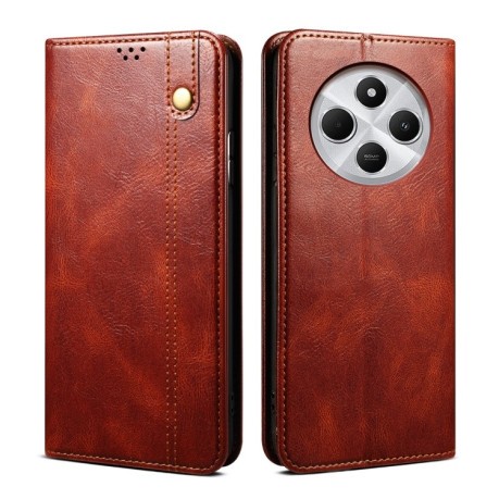 Чохол-книжка Simple Wax Crazy Horse для Xiaomi Redmi 14C 4G/Poco C75/Redmi A4 5G - коричневий