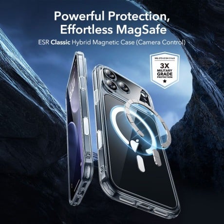 Оригінальний чохол ESR Classic Hybrid з MagSafe + накладка на клавішу на iPhone 17 Pro - Clear