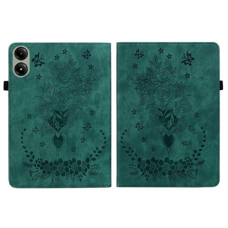 Чехол-книжка Butterfly Rose Embossed для Xiaomi Redmi Pad 2 / Xiaomi Redmi Pad SE 11 2025 - зеленый