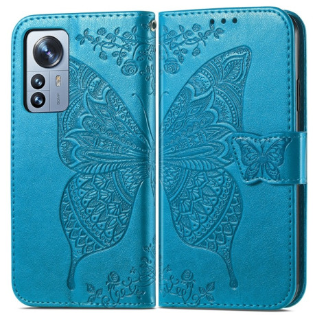 Чехол-книжка Butterfly Love Flower Embossed на Xiaomi 12 Pro - синий