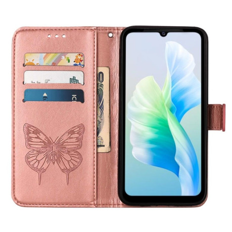 Чехол-книжка Embossed Butterfly для Vivo S10e 5G/V23e 4G/V23E 5G/Y75 4G - розовое золото