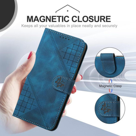 Чехол-книжка Grid Stitching Leather Phone Case with Lanyard для для Motorola Moto G15 - синий