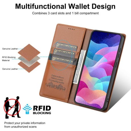 Чохол-книжка N.BEKUS P3 RFID Stitching з кишенькою на карт на Samsung Galaxy S25 FE 5G - коричневий