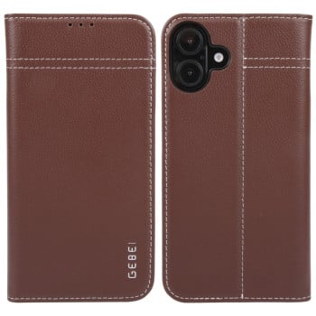 Противоударный чехол GEBEI Top-grain Horizontal Flip Leather для iPhone 16 - коричневый