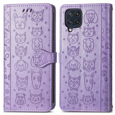 Чохол-книжка Cute Cat and Dog для Samsung Galaxy M32/A22 4G - фіолетовий