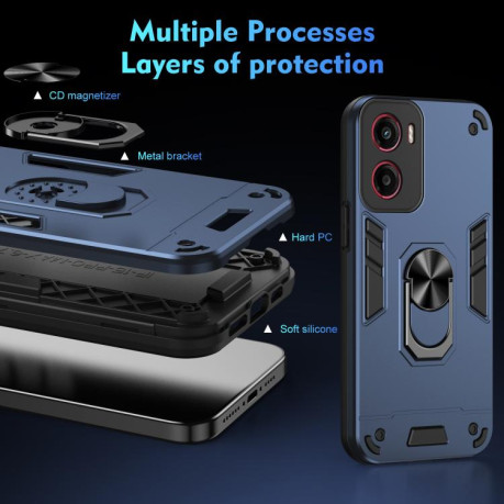 Ударозащитный чехол Shockproof Metal Ring Holder для Motorola Moto G05 - синий