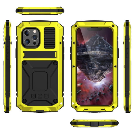 Противоударный металлический чехол R-JUST Dustproof на iPhone 13 Pro Max - желтый