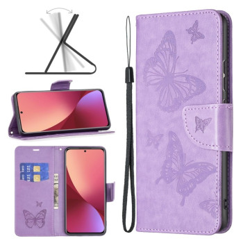 Чехол-книжка Butterflies Pattern на Xiaomi Mi 12 - фиолетовый