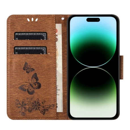 Чохол-книжка Embossed Butterfly для iPhone 16 Pro Max - коричневий