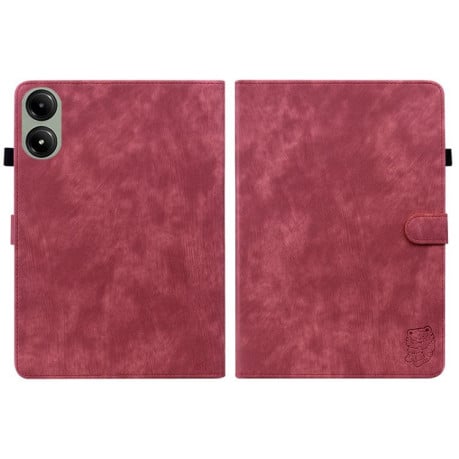 Чехол-книжка Embossed Tiger Pattern Leather для Xiaomi Redmi Pad 2 / Xiaomi Redmi Pad SE 11 2025 - красный
