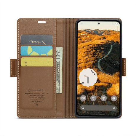 Чохол-книжка CaseMe 023 Butterfly Buckle Litchi Texture RFID Anti-theft Leather для Google Pixel 9 Pro XL - коричневий
