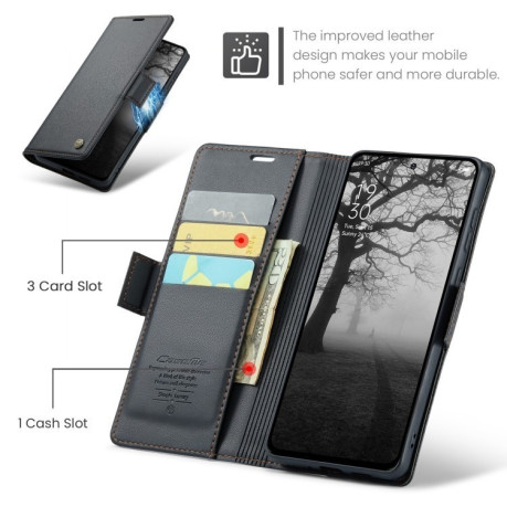 Чехол-книжка CaseMe 023 Butterfly Buckle Litchi Texture RFID Anti-theft Leather для OPPO Reno12 F/12 FS 5G - черный