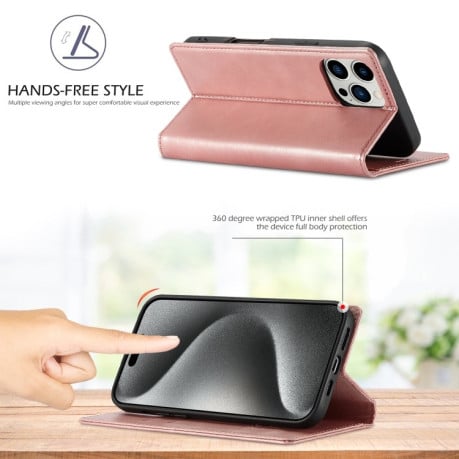 Чохол-книжка LCIMEEKE Strong для iPhone 16 Pro - рожеве золото
