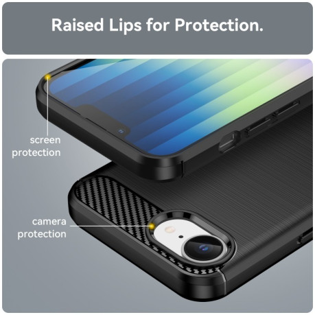 Противоударный чехол Brushed Texture Carbon Fiber на iPhone 16e - черный
