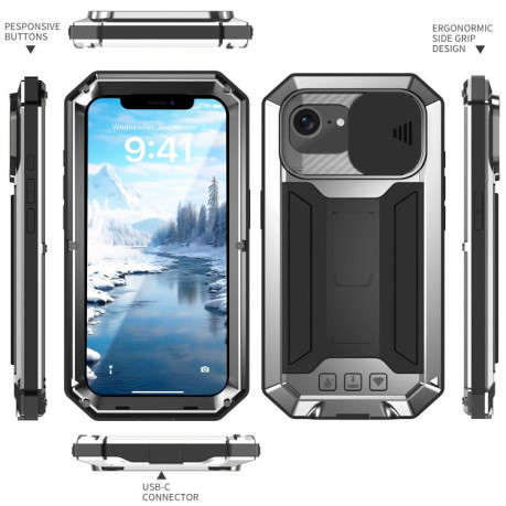 Протиударний чохол R-JUST Sliding для iPhone 16e - сріблястий