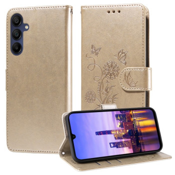 Чехол-книжка с тиснением “бабочки” и магнитным хлястиком на Samsung Galaxy A16 5G - золотой