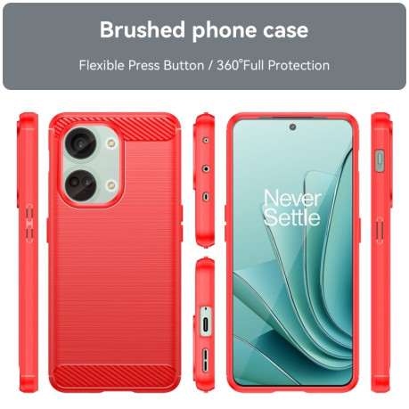 Противоударный чехол Brushed Texture Carbon Fiber на OnePlus Nord 3 - красный