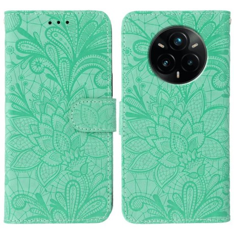 Чехол-книжка Lace Flower для Realme 14 Pro+ - зелений