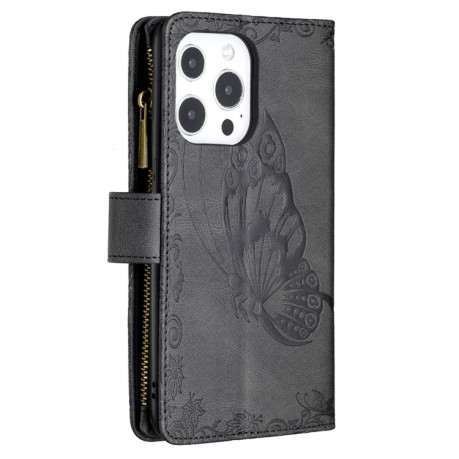 Чехол-кошелек Flying Butterfly Embossing для iPhone 14/13 - черный