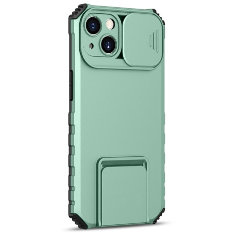 Противоударный чехол Stereoscopic Holder Sliding для iPhone 15 - голубой