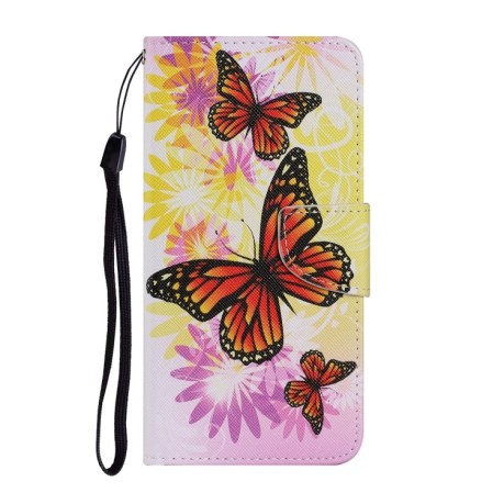 Чехол-книжка Coloured Drawing Pattern для Samsung Galaxy M32/A22 4G - Chrysanthemum Butterfly