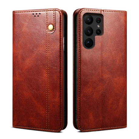Чехол-книжка Simple Wax Crazy Horse для Samsung Galaxy S25 Ultra 5G - коричневый