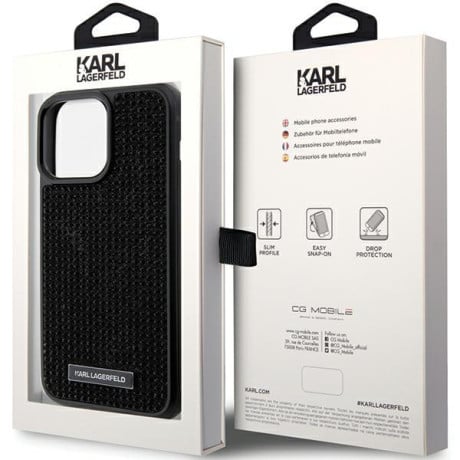 Оригинальный чехол Karl Lagerfeld Rhinestone Logo Metal Plate для iPhone 15 Pro Max - black