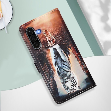Чехол-книжка Colored Drawing Pattern Plain Weave Leather для Samsung Galaxy A56 5G - Cats And Tigers