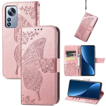 Чохол-книжка Butterfly Love Flower Embossed на Xiaomi 12 Pro - рожеве золото