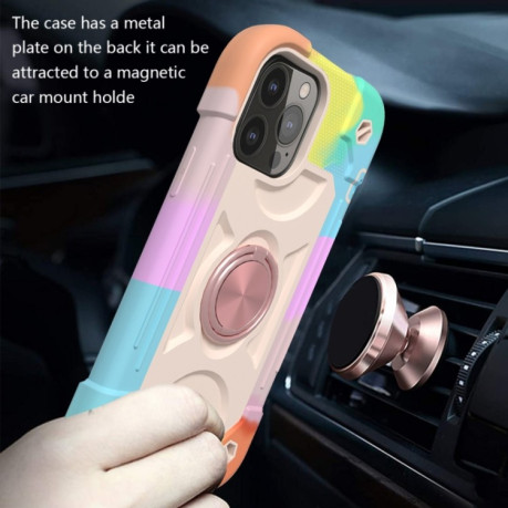 Противоударный чехол Silicone with Dual-Ring Holder для iPhone 13 Pro Max - Colorful Rose Gold