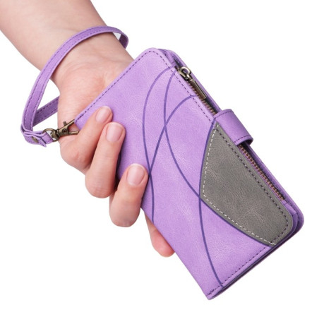 Чехол-книжка Dual-color 9 Card Slots Zipper Wallet Leather для Samsung Galaxy S25 Ultra 5G - фиолетовый
