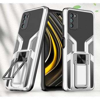 Противоударный чехол Armor 2 in 1 для Xiaomi Poco M3 - серебристый