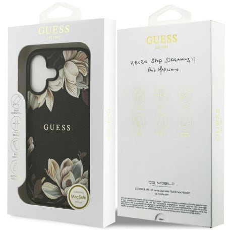 Оригинальный чехол Guess Grained Flowers Classic Logo с MagSafe на iPhone 17 - black