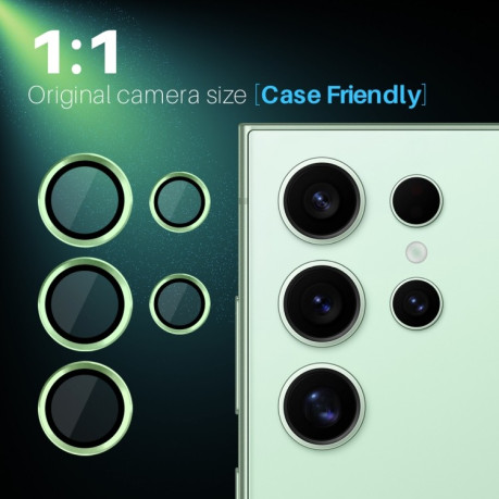 Защитное стекло NORTHJO Glitter Camera Lens Protector Tempered Glass Metal Ring на Samsung Galaxy S25 Ultra 5G - зеленое